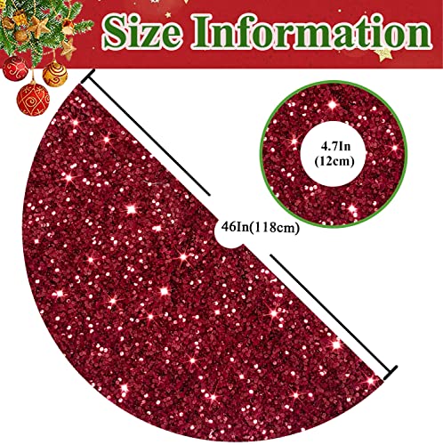 Sequins Christmas Tree Skirt 46 Inch Burgundy Xmas Tree Skirt Soft Fabric Christmas Tree Floor Mat Velvet Tree Skirt Christmas Tree Carpet for Indoor Home Party Decorations