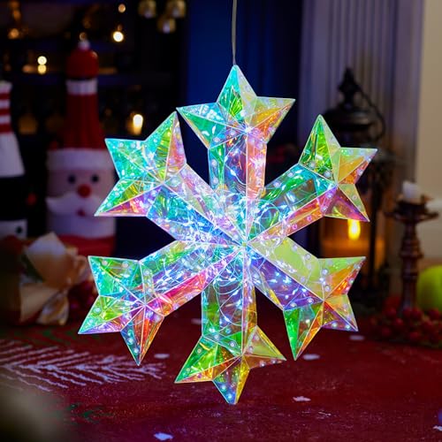 Lighted Prismatic Iridescent Christmas Decorations with LED Lights (Snowflake)