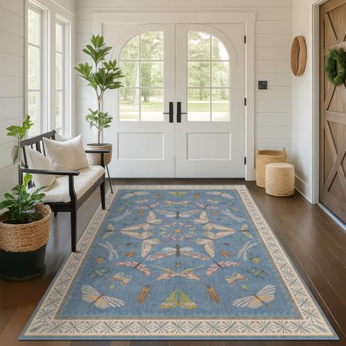 Blue Washable Kids Playroom Rug (35 Sq Ft)