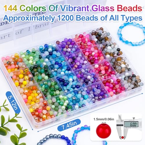 About 1200PCS 6mm Glass Beads Bracelet Making Set (1200 Count)
