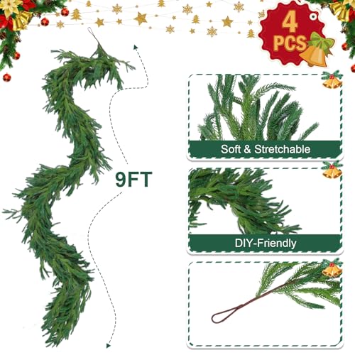 4 Pcs 9 Ft Artificial Norfolk Pine Garlands (18 Foot)