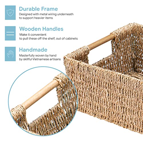 Large Natural Wicker Basket Rectangular with Wooden Handles