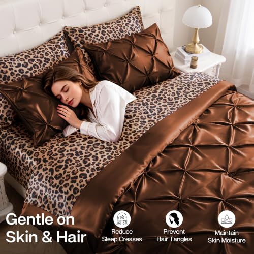 Satin Queen Comforter Set Brown