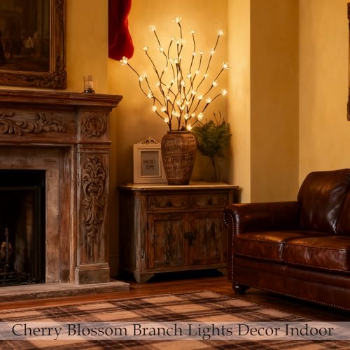 3pcs Battery Operated Cherry Blossom Flower Branch Lights Vase Filler Decor