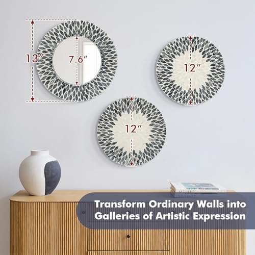 Mother of Pearl Wall Mirror Decor for Hallway Gallery (3 Count)