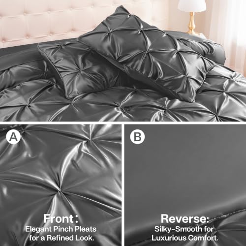 Satin Twin XL Comforter Set Dark Grey