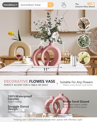 Set of 2 Pink Ceramic Vases for Home Decor Accents