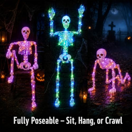 2Pack 36" Halloween Light up Skeleton Decor Outdoor (Blue&Green+Orange&Purple)
