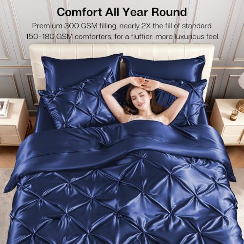 Satin Queen Comforter Set Navy Blue