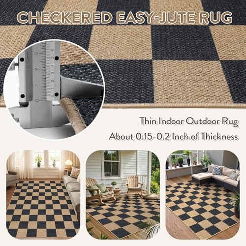 Checkered Easy Jute 5x7 Outdoor Patio Rug