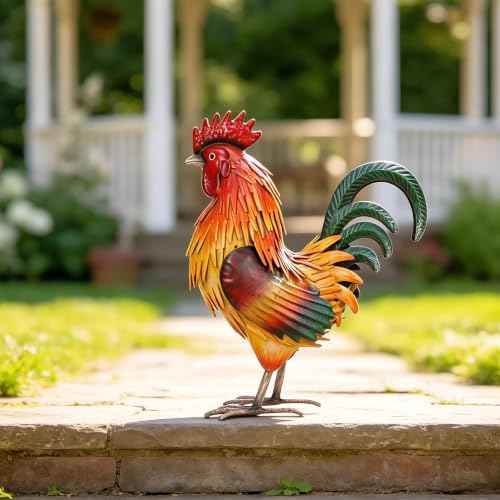 Rooster Garden Statue Sculpture Metal Chicken Yard Decor Outdoor Figurines Patio Backyard Decoration