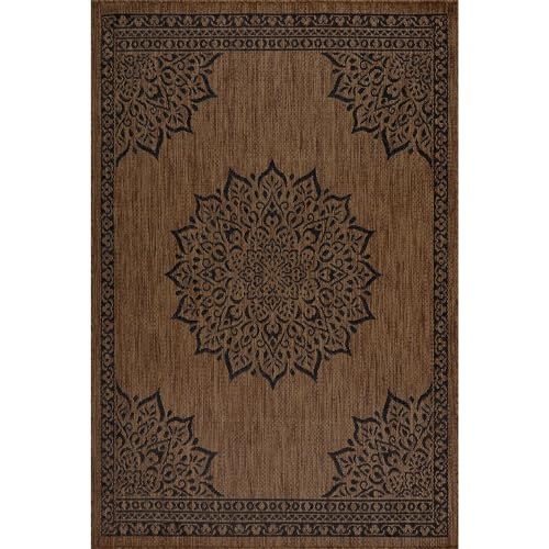 Outdoor Rug 5x7 Medallion Nut Brown Black Modern Area Rugs for Indoor and Outdoor Patios