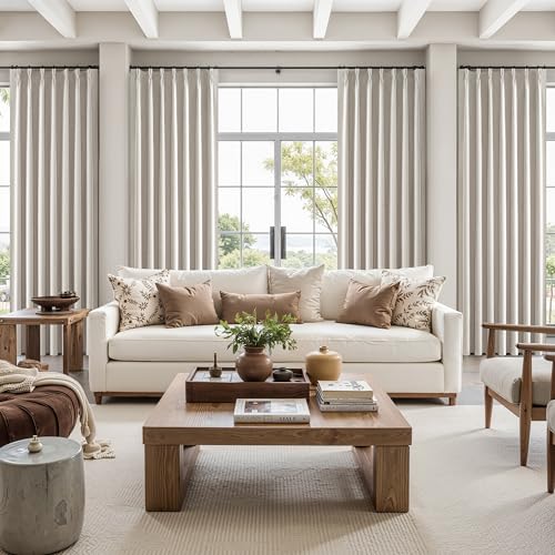 Natural Linen Pinch Pleated Blackout Curtains & Drapes 98 Inch Long Bedroom (2 Count)