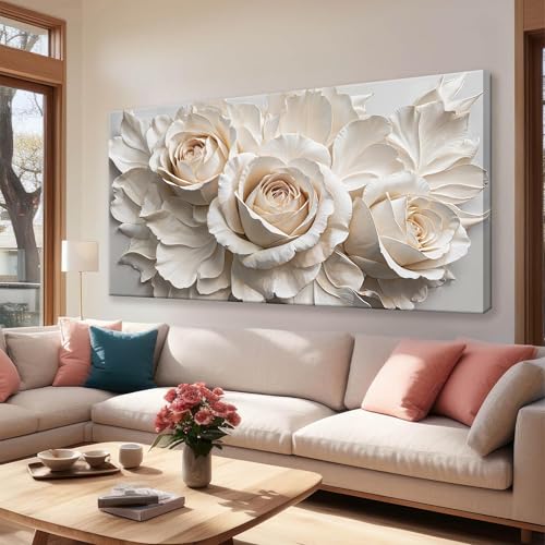 Canvas Art Wall Decor Print Paintings White Flower Wall Art Prints Pictures Decor Ready To Hang Pictures For Bedroom Bathroom Office Kitchen Home Decoration 20" × 40"