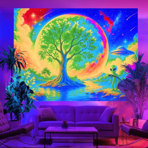 Blacklight Tapestry Alien Tree UV Backdrop 78 x 59 Inch