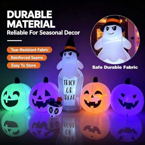 8FT Halloween Inflatable Ghost Tombstone & Jack (Purple White)