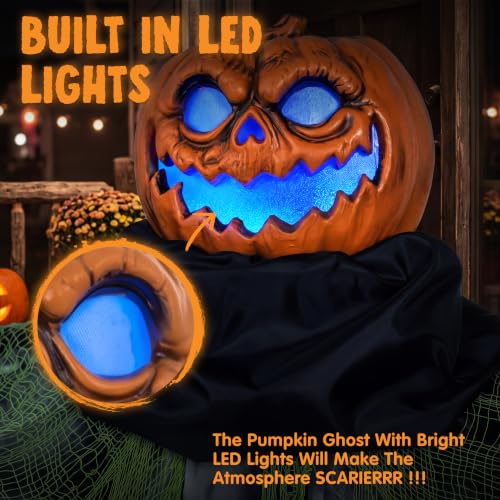 72" Halloween Decorations Outdoor Life Size Animatronics Ghost Pumpkin Decor