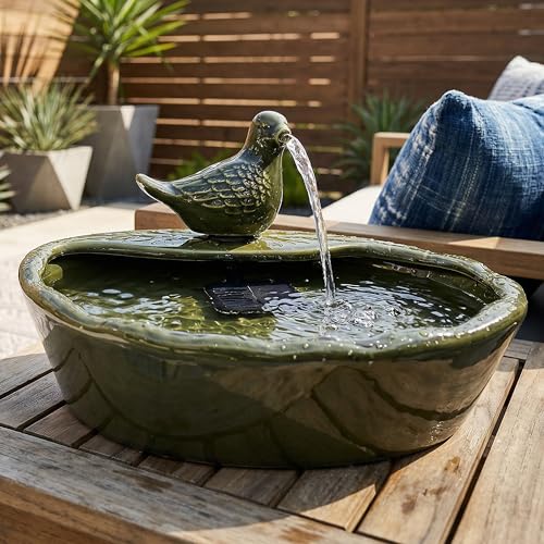 Sunnydaze 7" Ceramic Solar Powered Garden Water Fountain