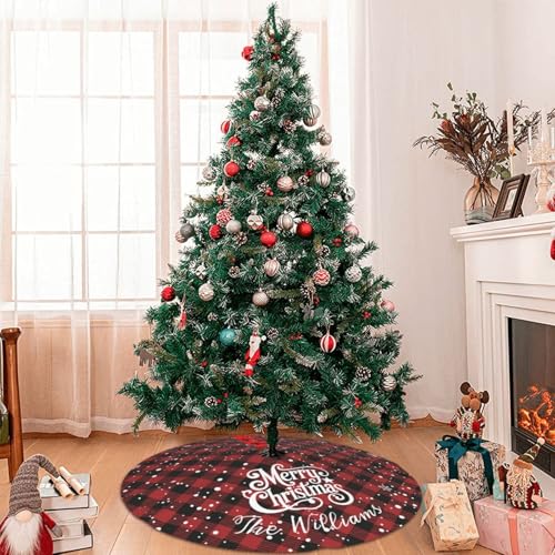 Custom Plaid Christmas Tree Skirt with Name