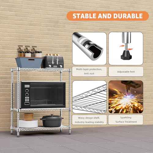 750 lbs 3 Tier Storage Rack Metal Wire Shelving Unit