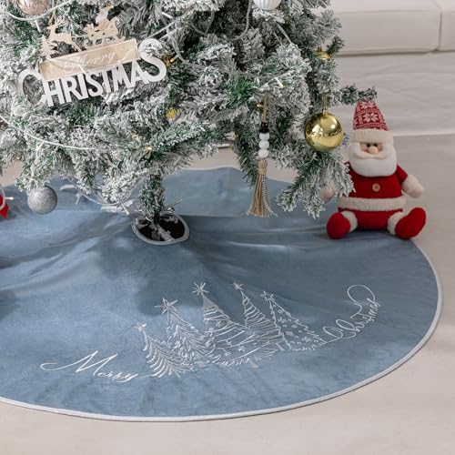 48 Inch Blue Velvet Christmas Tree Skirt