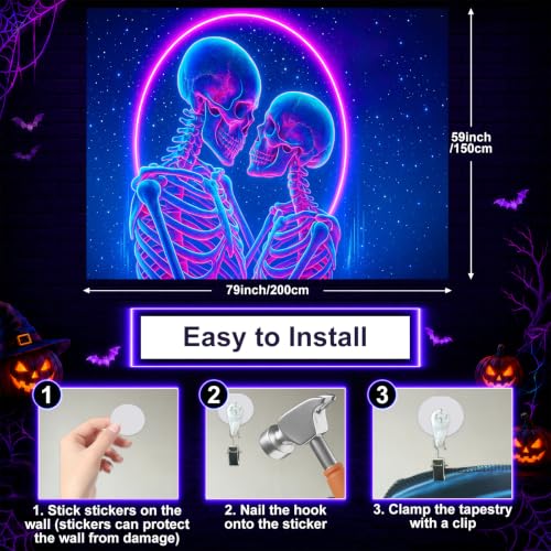 Halloween Tapestry Skull Wall Art 78x59 Inch Uv Reactive Tapestry