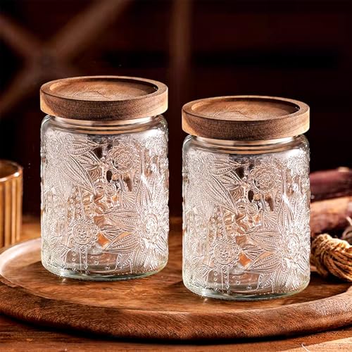 Vintage Glass Jars with Wooden Lids