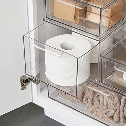 Plastic Stackable Bathroom Storage Organizer Bin with Pull Out Drawer for Cabinet (8 Count)