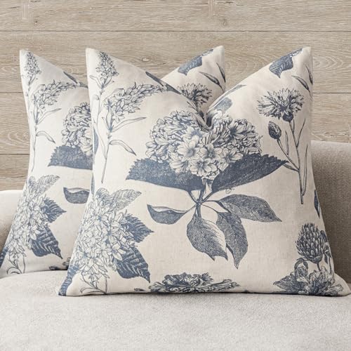 Set of 2 Linen Floral Vintage Throw Pillow Covers Neutral Accent Print Decorative Cushion Covers Farmhouse Boho Home Decor for Sofa Chair Couch Bedroom Living Room (2 Count)