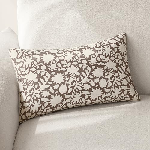 Set of 2 Decorative Neutral Floral Lumbar Throw Pillow Covers Accent Farmhouse Cushion Covers Boho Vintage Pillowcase for Couch Sofa Bedroom Living Room Home Decor (2 Count)
