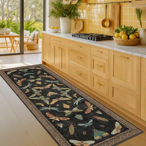 Black Insect 2'6"x8' Washable Non Slip Runner Rugs for Hallways (20 Sq Ft)