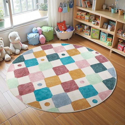 Round Kids Rug 5ft Washable Playroom Colorful Play Mat Confetti (19.63 Sq Ft)