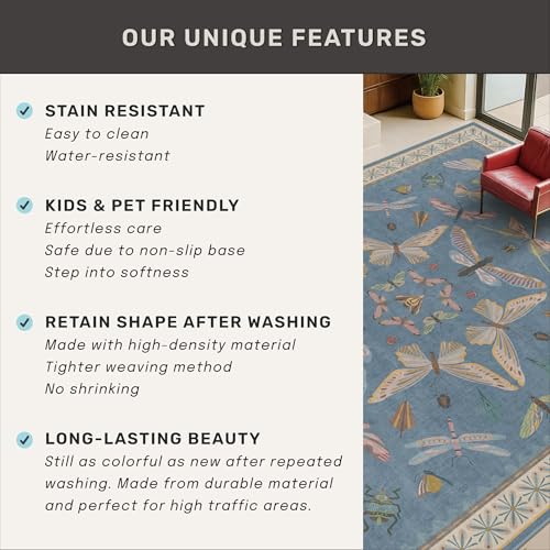 Washable 7x9 Area Rug for Living Room (63 Sq Ft)