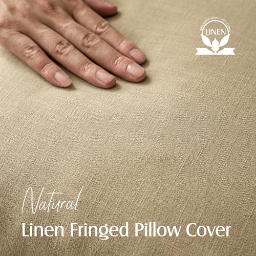 Decorative Linen Fringe Throw Pillow Covers 16×16 Light Khaki (2 Count)