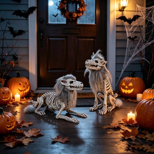 Set of 2 Halloween Skeleton Animals Wolf Skeletons Decor (2 Count)