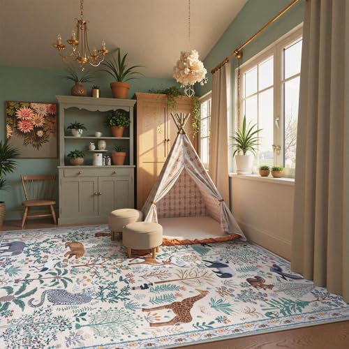 Jungle Living Room Rug 9x12 Washable Rugs for Classroom Nursery Rug
