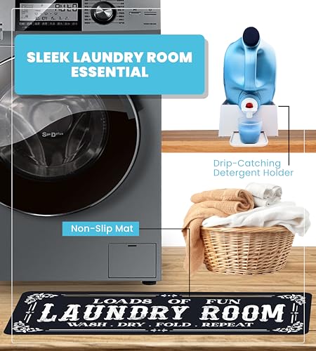 Laundry Detergent Holder with Laundry Room Rug Runner