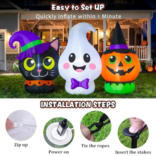 6FT Halloween Inflatables Pumpkin Ghost and Cat Outdoor Decorations with LED Lights (6FT Pumpkin Ghost)