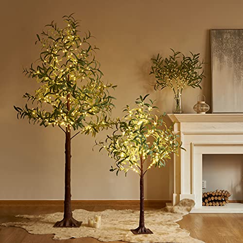 Lighted Olive Branches 24IN 72 LED with Timer Battery Operated Lit Artificial Greenery for Wedding Party Spring Home Decoration Indoor Outdoor