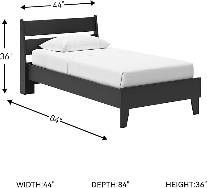 Signature Design by Ashley Socalle Casual Twin Panel Platform Bed, Foundation or Box Spring Not Needed, Black
