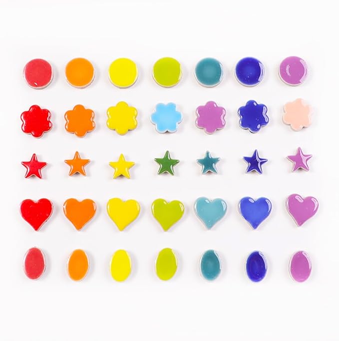200g Ceramic Mosaic Tiles Pieces, Heart Star Oval Round Flower Shape Mosaics for Crafts Bulk,Student Adults Mosaic Kits Making (Oval Mix)