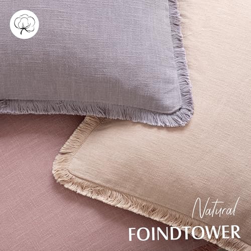 Decorative Linen Fringe Throw Pillow Covers 20×20 Light Purple (2 Count)