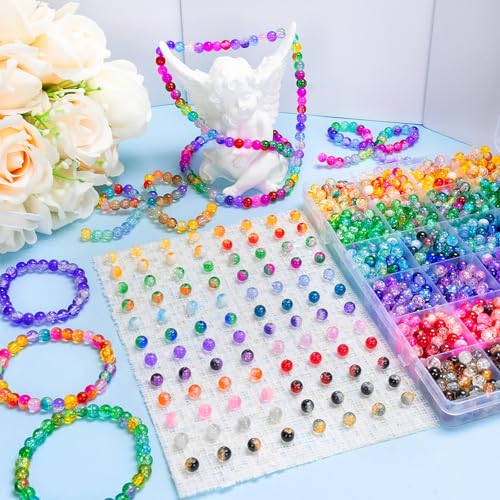 About 144 Colors 1200PCS 6mm Glass Beads Bracelet Making Set (1200 Count)