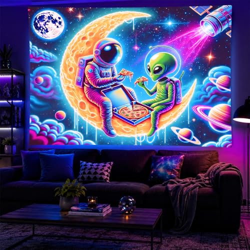 Astronaut Alien Blacklight Tapestry 78x59 Inch Neon Wall Decor
