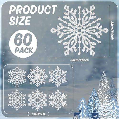 60Pcs Christmas Snowflake Paper Placemat Silver Glitter Snowflake Disposable Place Mat Winter Dining Table Mats for Xmas Birthday Party Kitchen (60 Count)