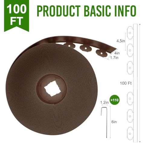 Landscape Edging 4 Inch Tall 100FT with 110Pcs Metal Spikes