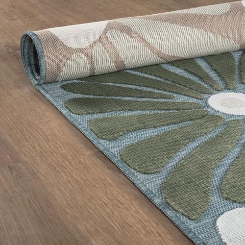 Outdoor Rug 10x14 Large Modern Floral Tropical Area Rugs for Outdoor and Indoor Patio Easy to Clean Non Shedding Living Room Porch Garden Washable Outside Carpet (140 Sq Ft)