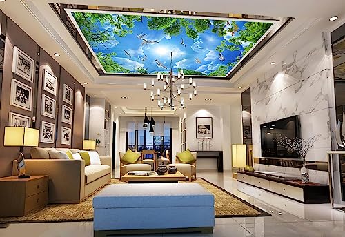 Sky Seagull Green Tree Ceiling 3D wall Mural Wallpaper 137" x 100" (95.12 Sq Ft)