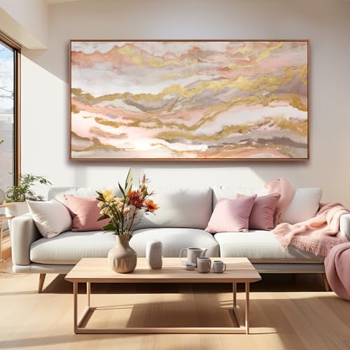 Abstract Pink Canvas Wall Art Framed Gold Abstract Line Artwork for Living Room Decor Canvas Art Bedroom Pictures Office Decoration for Wall 30x60in (10 Count)