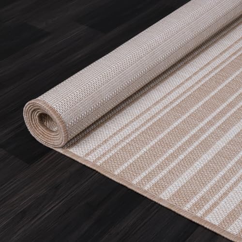 Stripe Outdoor Rug 9x12 Washable Outside Carpet for Indoor Patio Porch Waterproof Easy Cleaning Non Shedding Area Rugs Beige 9 x 12 (108 Sq Ft)